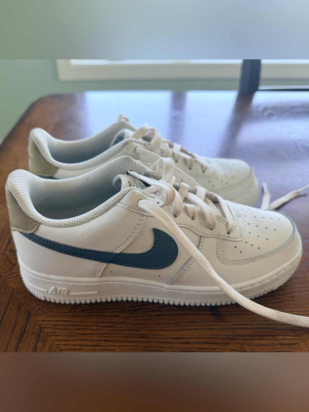 Nike Kids White Air Force 1 Sneakers with Grey Swoosh